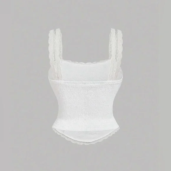 White Structured Tank Top with Wide Straps - Picture 2 of 7